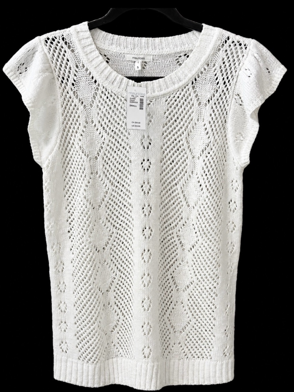 Maurices White Open-Knit Cap Sleeve Tunic Top